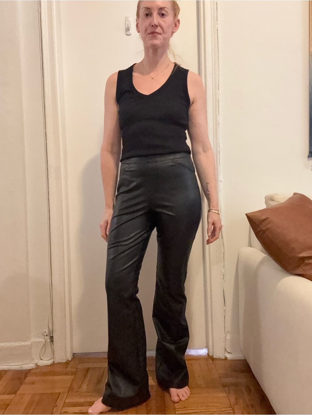 Spanx Black Faux Leather High-Waist Flare Pants - Women